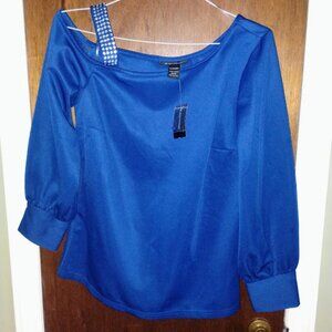 Ashley Stewart Women 10/12 Rhinestone Bling Sexy Shoulder Blouse Top NWT